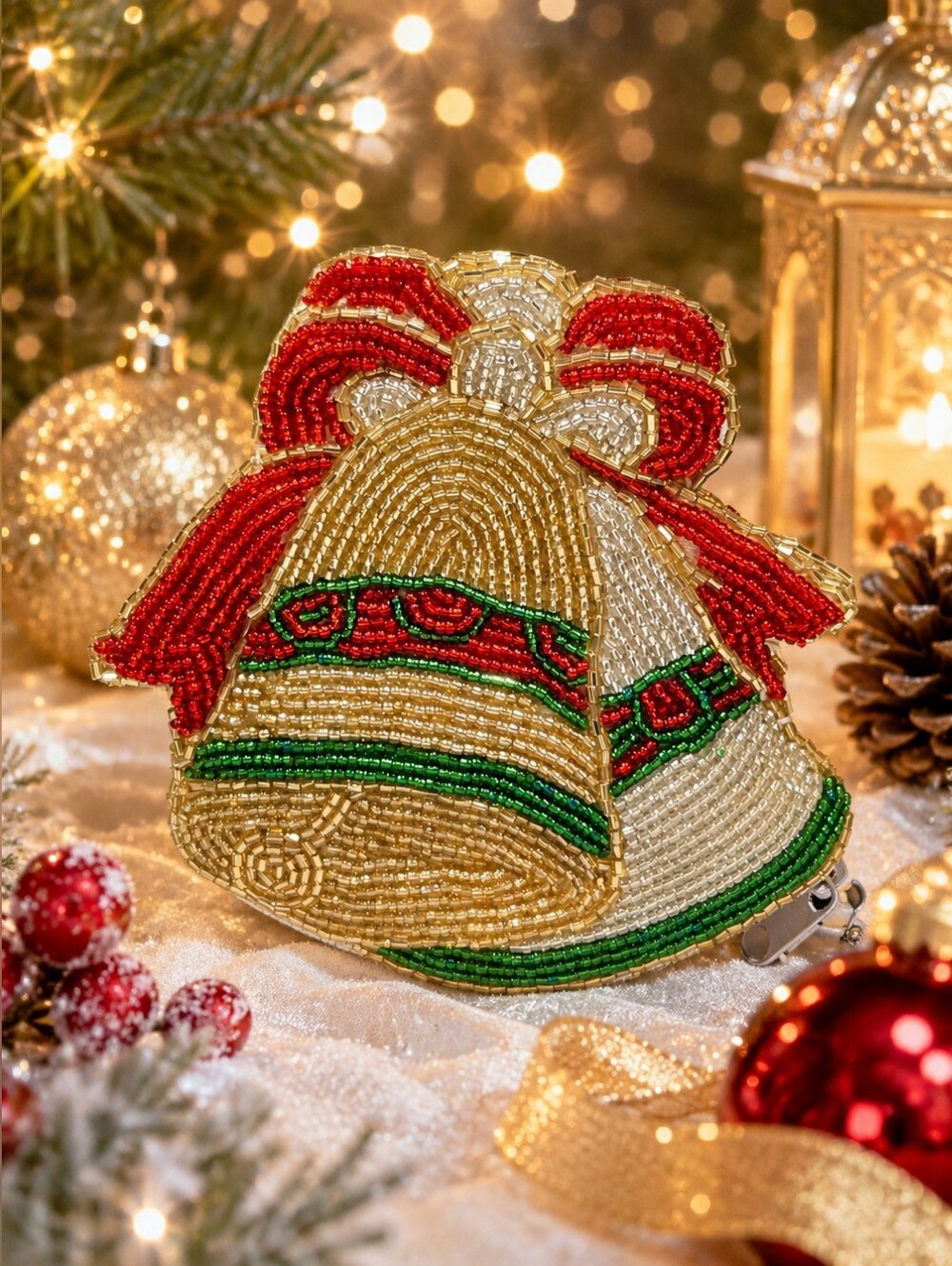 🔔✨ Ring in the Holiday Cheer! Beaded Christmas Bells Pouch ✨🔔